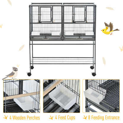 PawHut Large Bird Cage Parrot Cage with Divider, Slide Tray for Finch Canaries Parakeets Cockatiels, 95 x 45.5 x 102 cm 