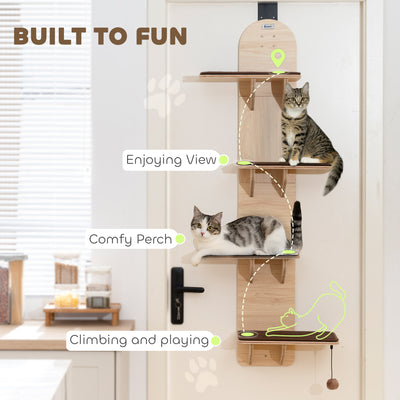 PawHut 4-Level Door Mounted Cat Tree with Washable Plush Mats, Toy Balls, Door Hanging Cat Shelf for Indoor Cats 