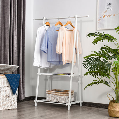 HOMCOM Minimalist Foldable Adjustable Clothes Rack Hanger w/ 2 shelves 107.5L x 45W x 150H cm Hallway Entryway Furniture - White 