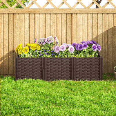 Outsunny Plastic Raised Garden Bed, Modular Planter Box Kit, Garden Fence Edging Border for Flowers, Vegetables, Herbs, Brown 