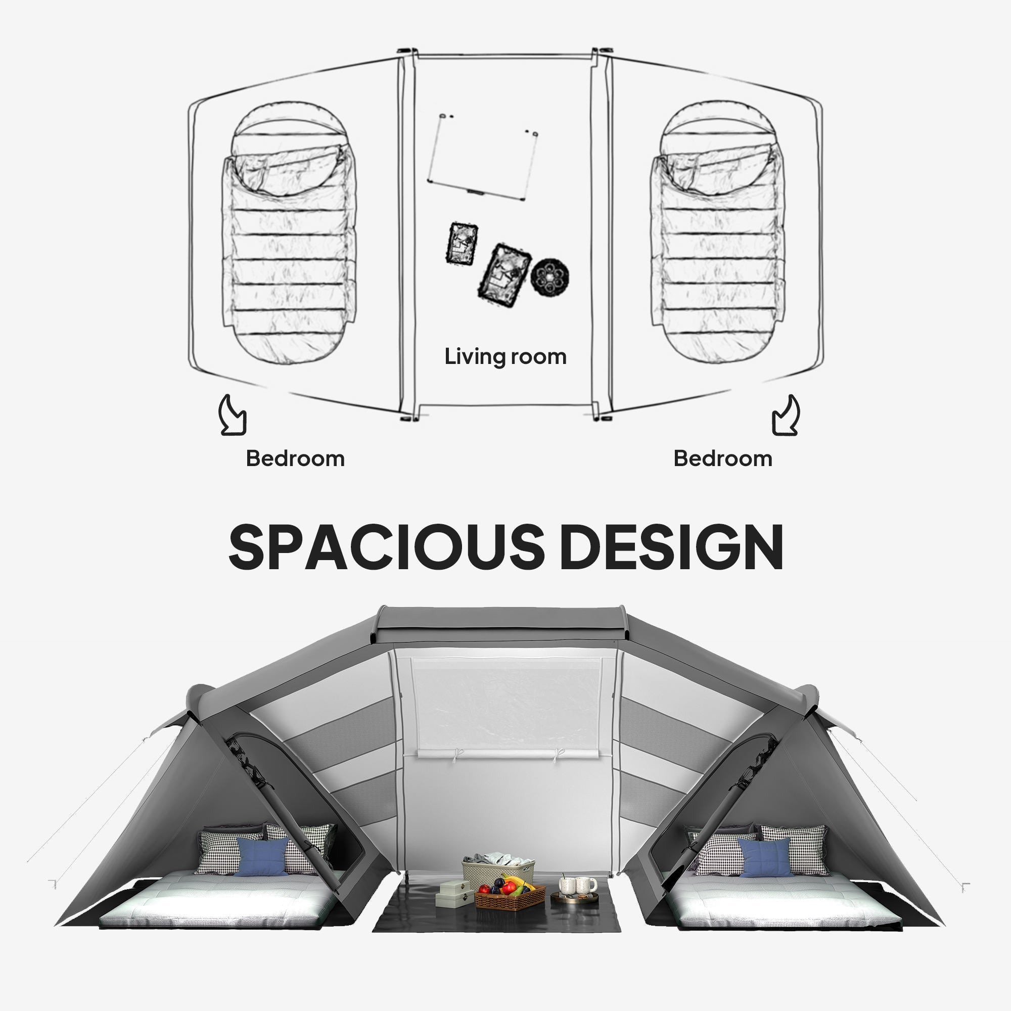 Outsunny 4-6 Man UV Protection Camping Tent - Charcoal Grey and White 