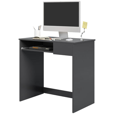 HOMCOM Compact Computer Desk with Keyboard Tray and Drawer, Study Desk, Writing Desk for Home Office, Grey 