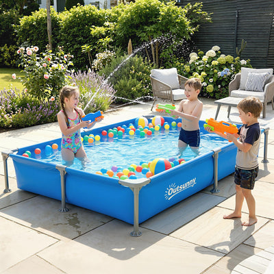 Outsunny Metal Frame Swimming Pool, Rectangular Above Ground Frame Pool with Repair Patch, 229 x 160 x 43 cm, Blue 