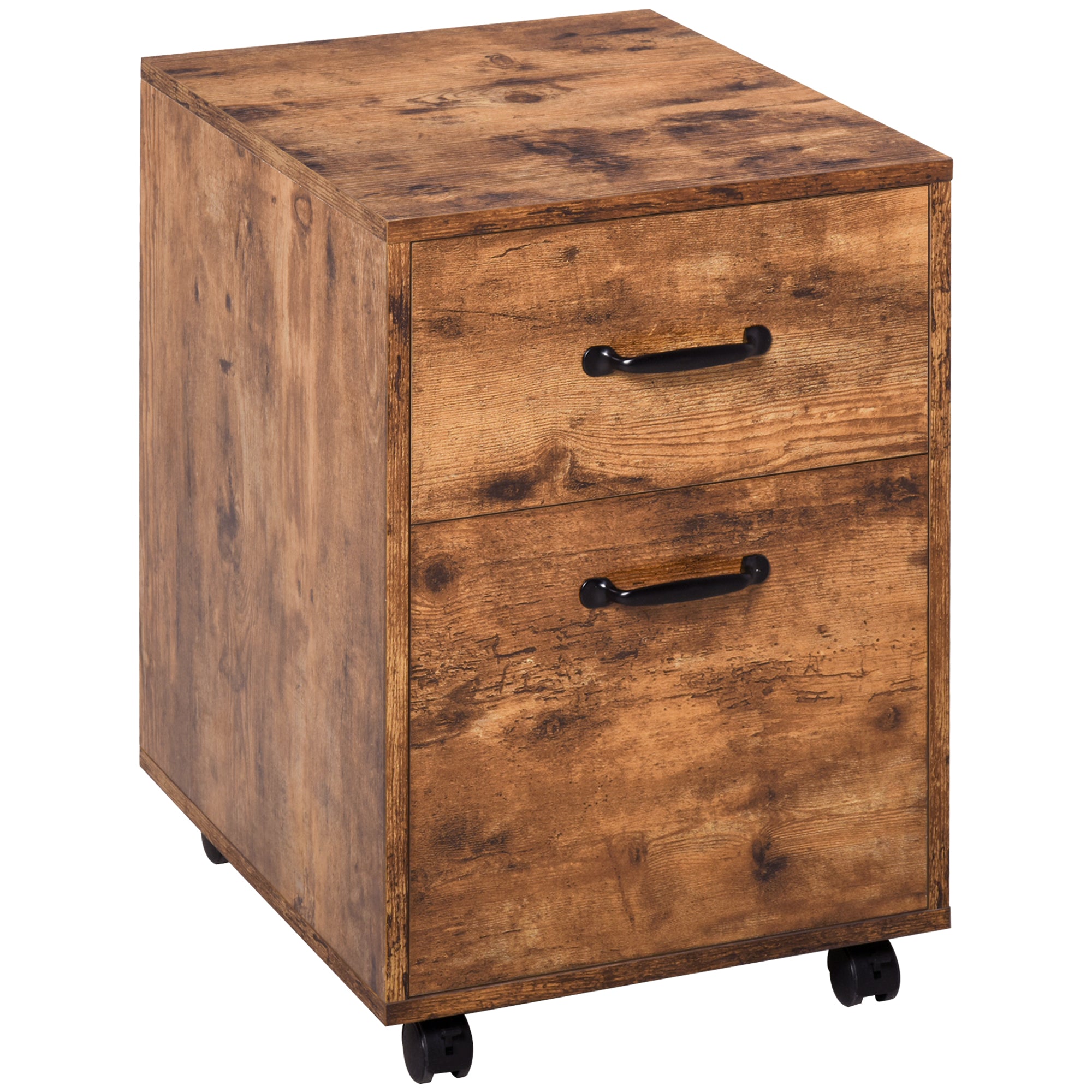 HOMCOM Rolling File Cabinet with 2 Drawers, Mobile Filing Cabinet with Hanging File Folder for Letter Sized Documents, Rustic Brown 
