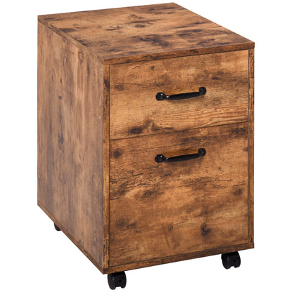 HOMCOM Rolling File Cabinet with 2 Drawers, Mobile Filing Cabinet with Hanging File Folder for Letter Sized Documents, Rustic Brown 