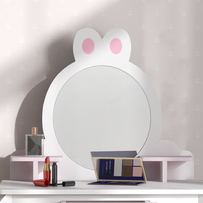 ZONEKIZ Bunny-Design Kids Dressing Table, with Mirror and Stool - White and Pink 