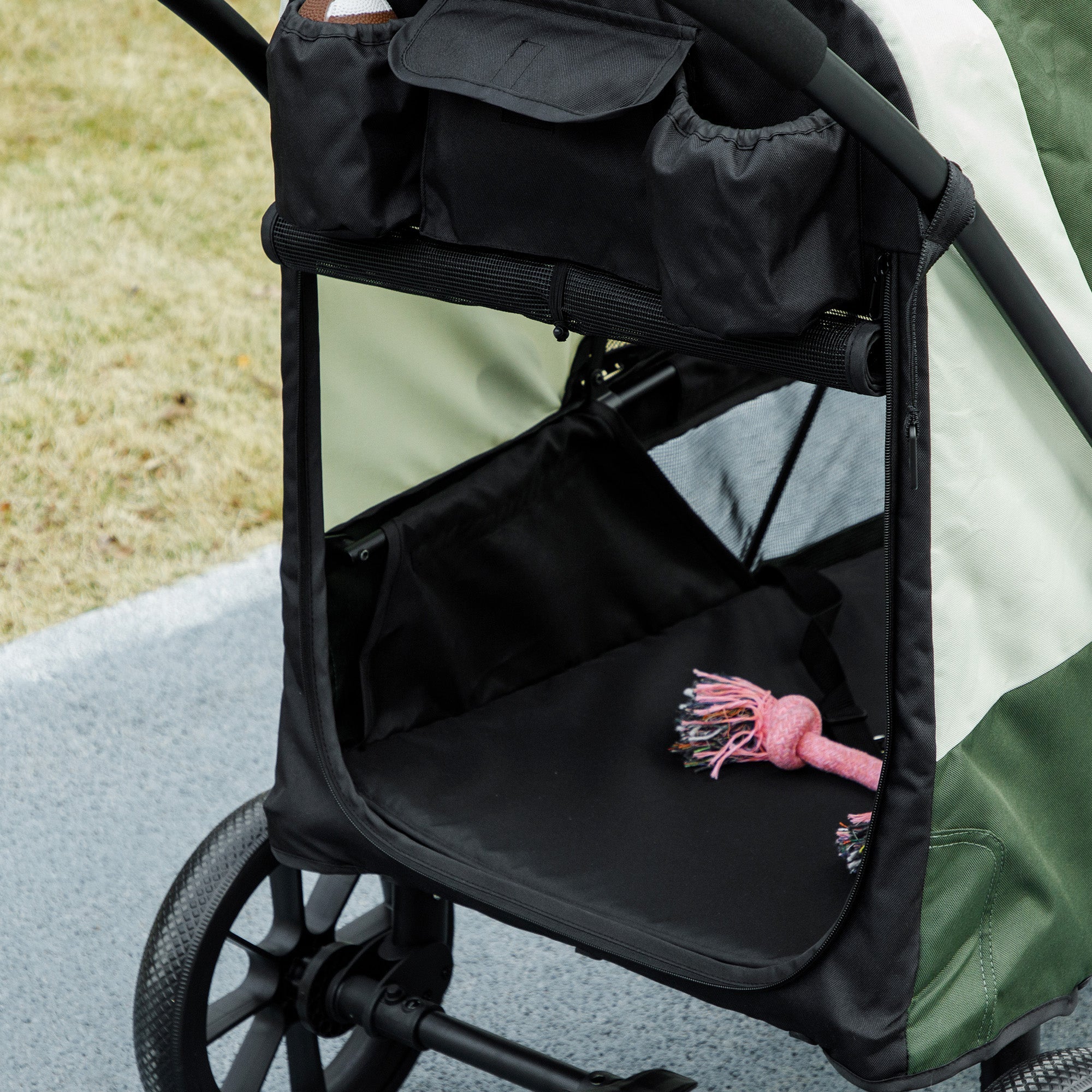 PawHut Easy Folding Pet Stroller for Large Dogs with 4 Big Wheels, Shock Absorb Frame, Safety Leashes, Brakes, Dark Green 