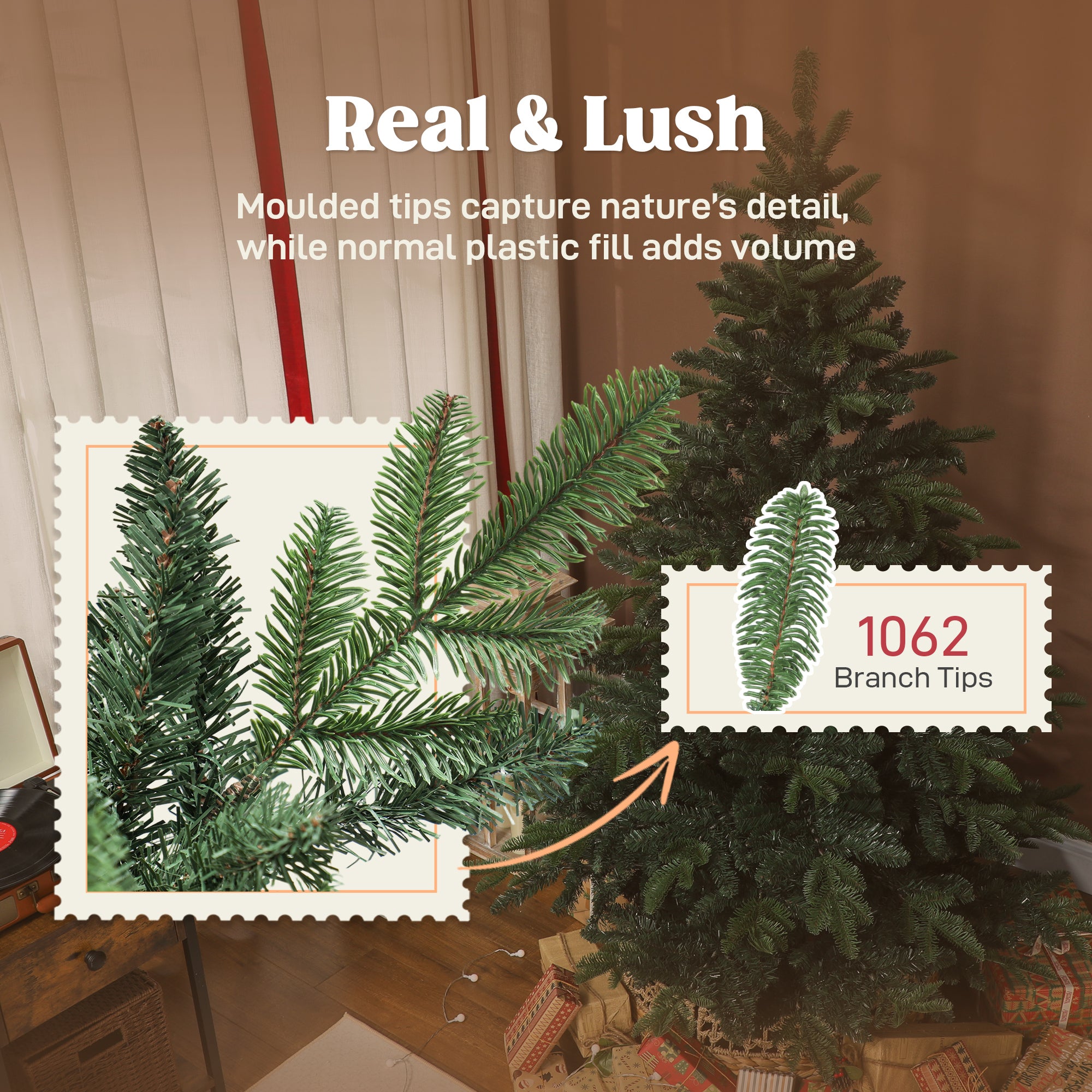 HOMCOM 6ft Artificial Christmas Tree with Realistic Branches, Easy Assembly - Green