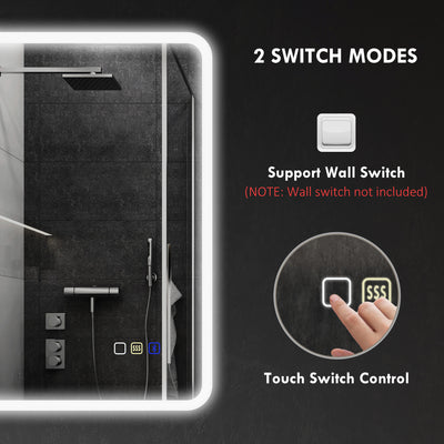 HOMCOM 50 x 70 cm Backlit Illuminated Bathroom Mirror with LED Lights and Bluetooth - Silver Tone 