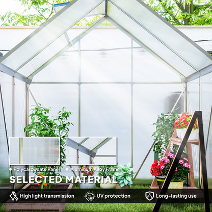 Outsunny 192.5 x 131cm Walk-In Polycarbonate Greenhouse - Silver-Tone 