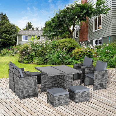 Outsunny 8-Seater Rattan Dining Set Garden Furniture Cushion Seat Woven Rattan Grey 