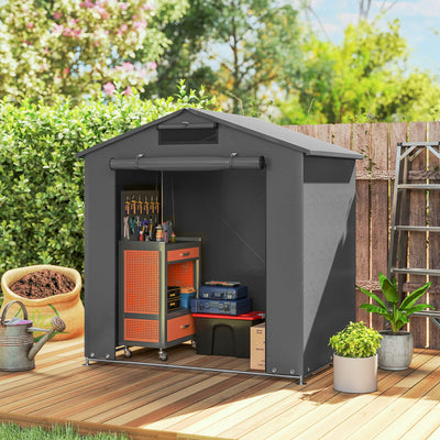Outsunny 6 x 4 ft Outdoor Garden Storage Shed, Waterproof Bike Tent with Vent and Roll-Up Zipper Door 