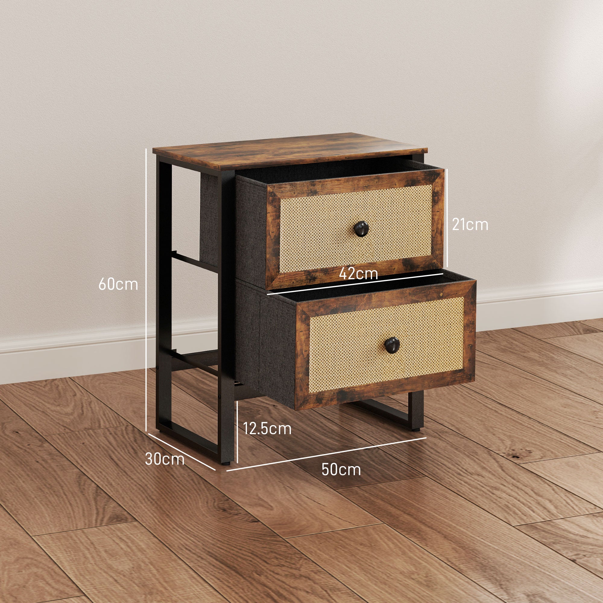 HOMCOM Industrial-Natural Bedside Table - Brown 