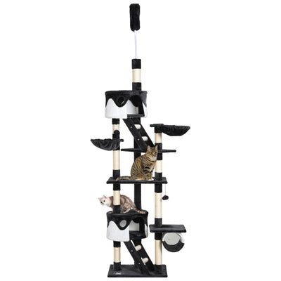 PawHut Floor-to-Ceiling Cat Tree for Indoor Cats, 240-260cm Adjustable Cat Tree - White 
