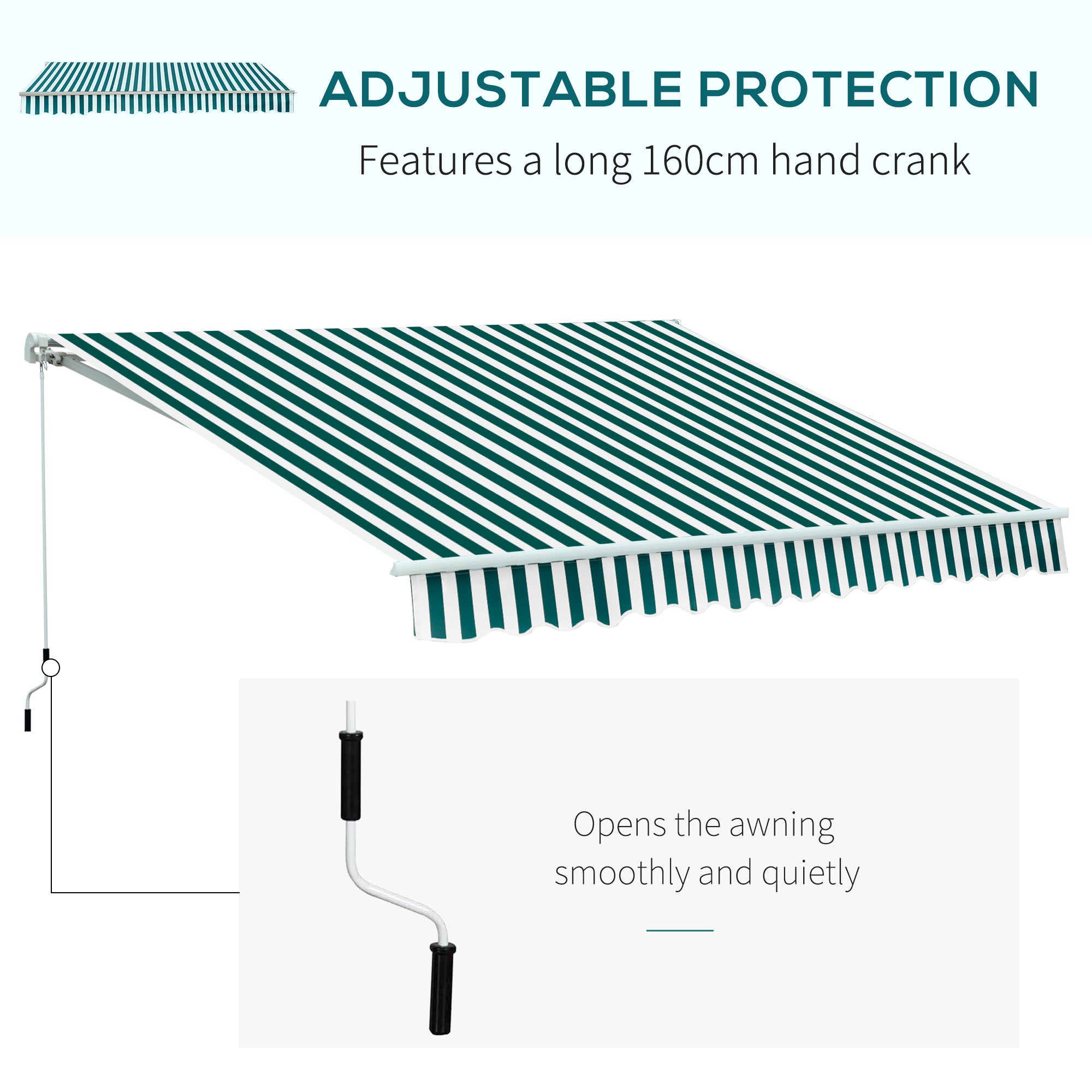 Outsunny Manual Retractable Awning, size (3.5m x2.5m)-Dark Green/White Stripes 