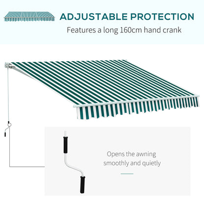 Outsunny Manual Retractable Awning, size (3.5m x2.5m)-Dark Green/White Stripes 