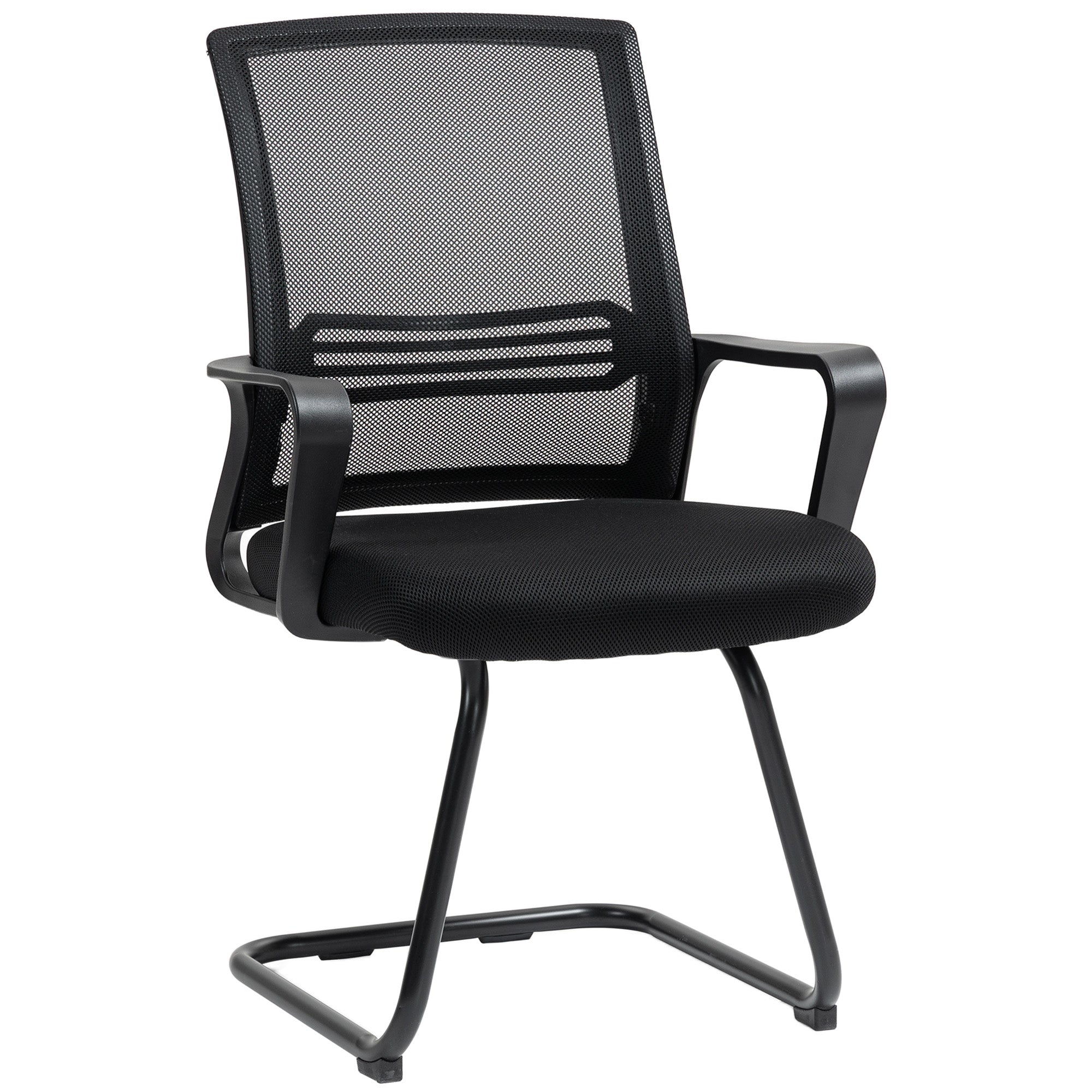 HOMCOM Ergonomic Desk Chair No Wheels, Padded Meeting Office Chair with Sled Base for Home Conference Room, Bedroom, Waiting, Reception, Black 