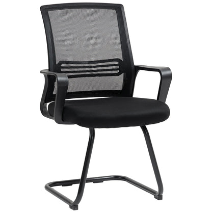 HOMCOM Ergonomic Desk Chair No Wheels, Padded Meeting Office Chair with Sled Base for Home Conference Room, Bedroom, Waiting, Reception, Black 