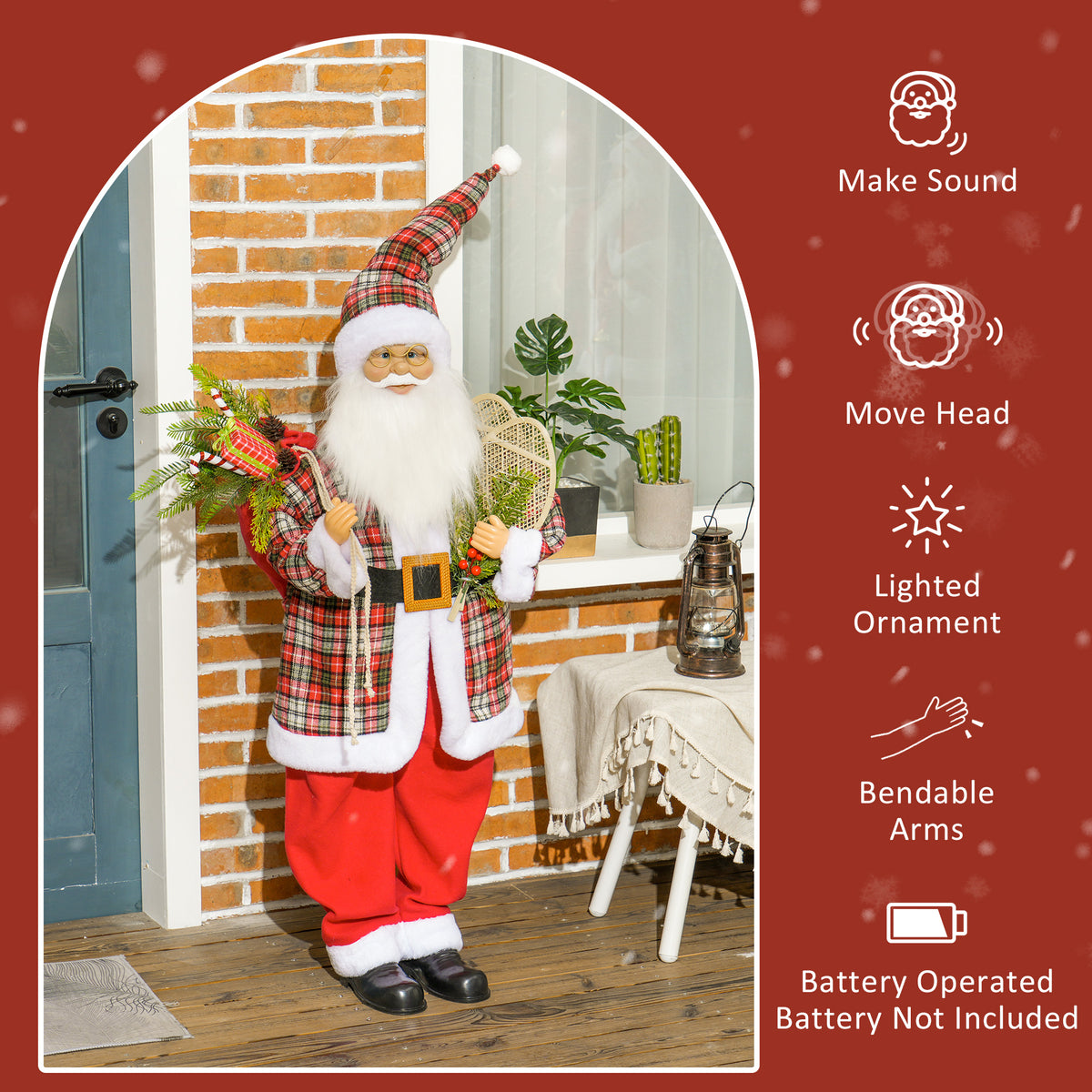 HOMCOM 4'3" Animated Santa Claus Figure, with Sound and Lights - Red/Green 