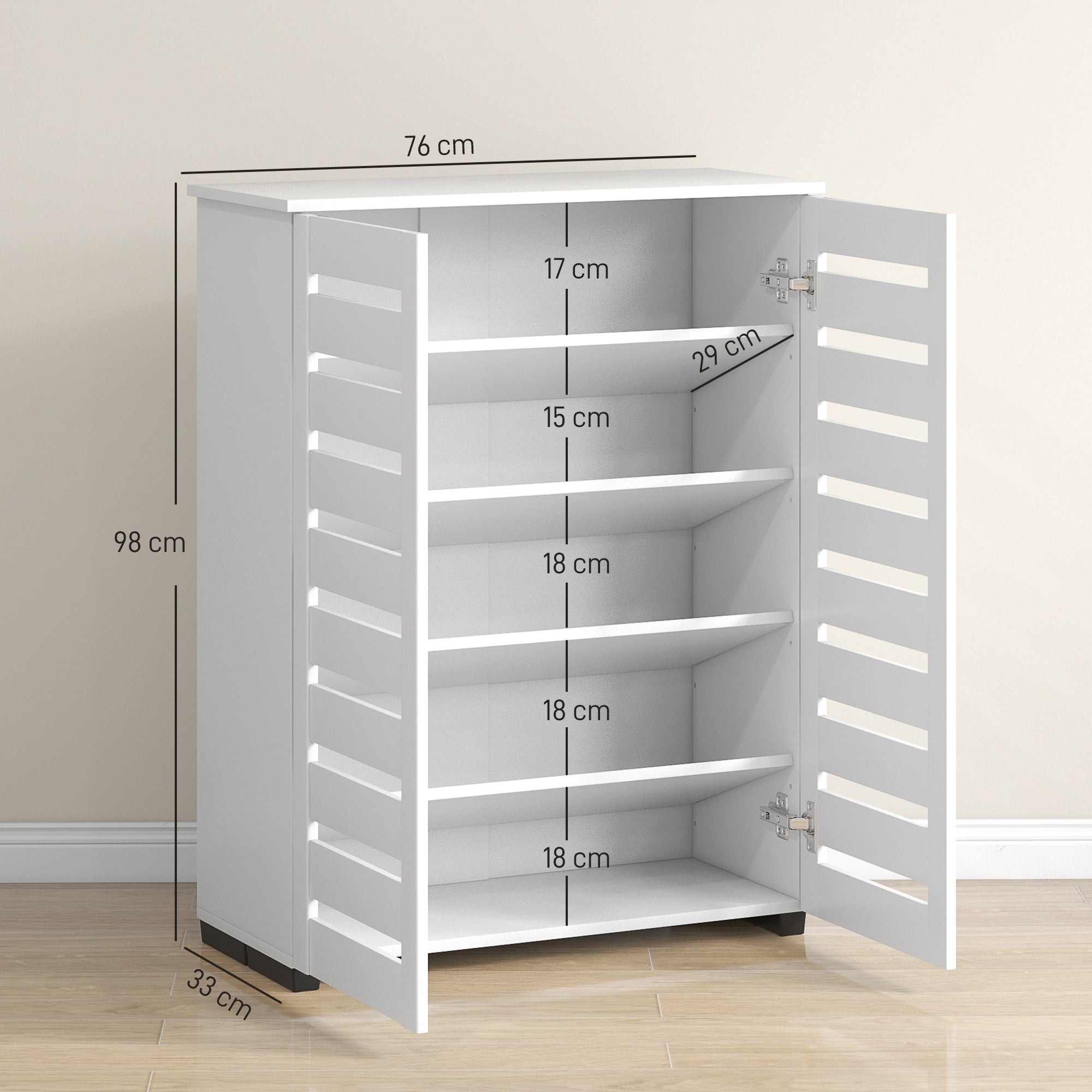 HOMCOM Narrow Shoe Cabinet for Entryway, 5-Tier Slim Shoe Storage Cabinet with 2 Slatted Doors and Adjustable Shelves 