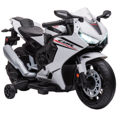 HOMCOM 6V Honda Licensed Kids Motorcycle w/ Music, Training Wheels - White 