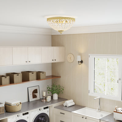 HOMCOM Crystal Chandelier Ceiling Light with 168 Octagonal Beads, Vintage 2-Light Flush Mount Ceiling Light for Living Room, Bedroom, Hallway, Dining Room, Gold Tone 