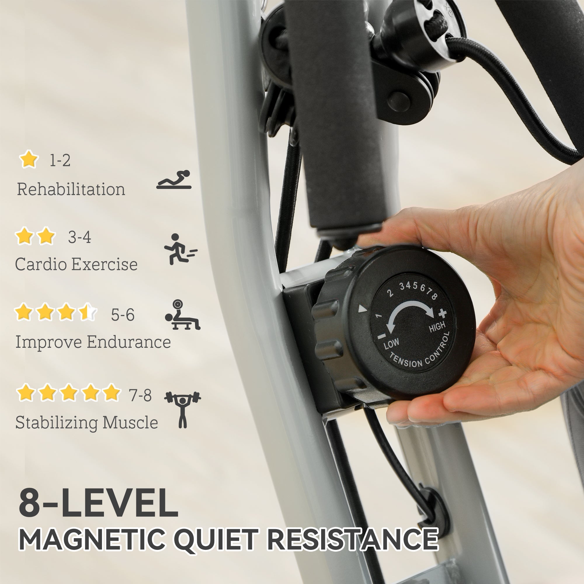 SPORTNOW 5-In-1 Folding Exercise Bike with Arm Workout Bands, Quiet 8-Level Magnetic Resistance Foldable Exercise Bike with LCD, Tablet Holder, Hand Pulse Sensor for Home Use Indoor Cycling, White 