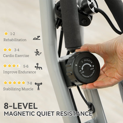 SPORTNOW 5-In-1 Folding Exercise Bike with Arm Workout Bands, Quiet 8-Level Magnetic Resistance Foldable Exercise Bike with LCD, Tablet Holder, Hand Pulse Sensor for Home Use Indoor Cycling, White 