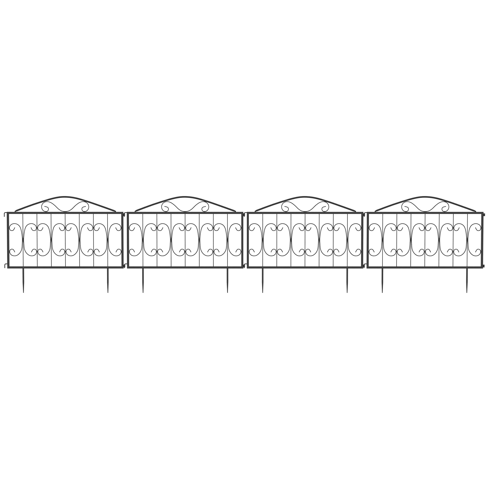 Outsunny Decorative Garden Fencing, 8PCs Outdoor Picket Fence Panels, Rustproof Metal Wire Landscape Flower Bed Border Edging Animal Barrier, Black 