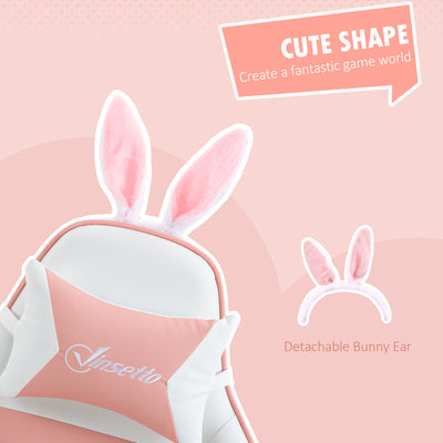 Vinsetto Racing Gaming Chair, Reclining PU Leather Computer Chair with Removable Rabbit Ears, Footrest, Headrest and Lumber Support, Pink 