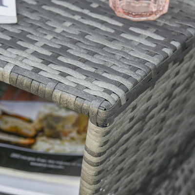 Outsunny Outdoor Patio Rattan Wicker Coffee Table Bistro Side Table w/ Umbrella Hole and Storage Space, Grey 