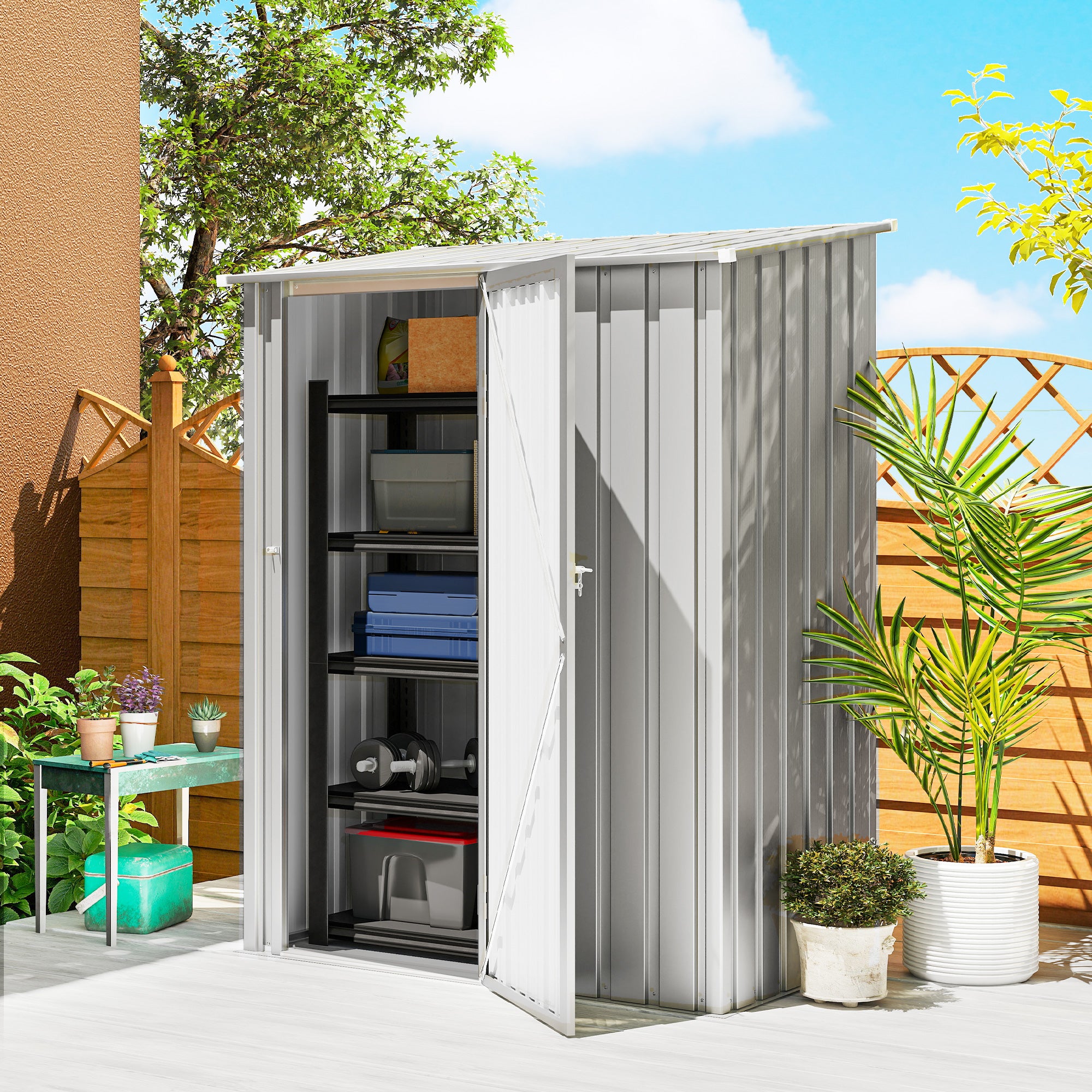 Outsunny 5ft x 3ft Garden Storage Shed, Outdoor Metal Shed with Sloped Roof, Aluminium Grey 