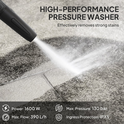Outsunny 1600W High Pressure Washer, 130 Bar Pressure, 390 L/h Flow, Portable Power Washer Jet Wash Cleaner with Adjustable Nozzle, 6M Hose, Handle for Home Patio Car Driveway, Green 
