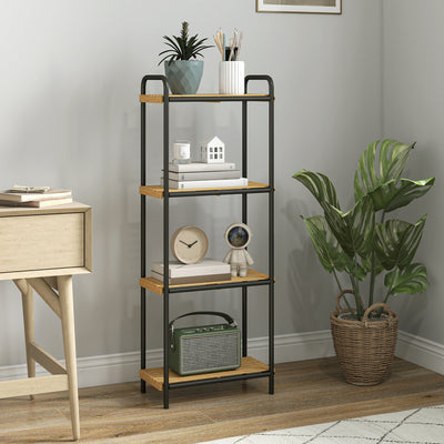 HOMCOM 4-Tier Bamboo Bathroom Storage Shelf, Freestanding Narrow Shelving Unit with Slatted Shelves for Kitchen Bathroom Living Room, 41.5 x 21.5 x 106 cm, Natural and Black 
