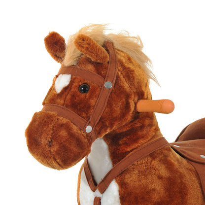HOMCOM Rocking Horse Kids Ride on Walking Horse Animal Pony Wheeled Riding Plush Toy w/Sound for 3 Years and Up (Brown) 