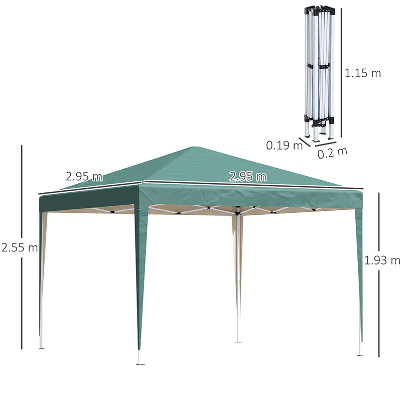 Outsunny 3 x 3M Garden Pop Up Gazebo Height Adjustable Marquee Party Tent Wedding Canopy with Carrying Bag, Green 