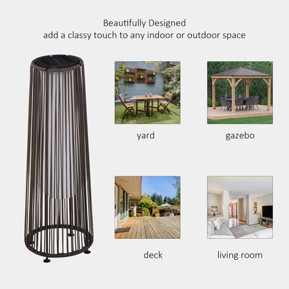Outsunny Patio Garden PE Rattan Solar Lights Woven Resin Wicker Lantern Auto On/Off Solar Powered Lights for Porch, Yard, Lawn, Courtyard, Indoor & Outdoor  Brown 