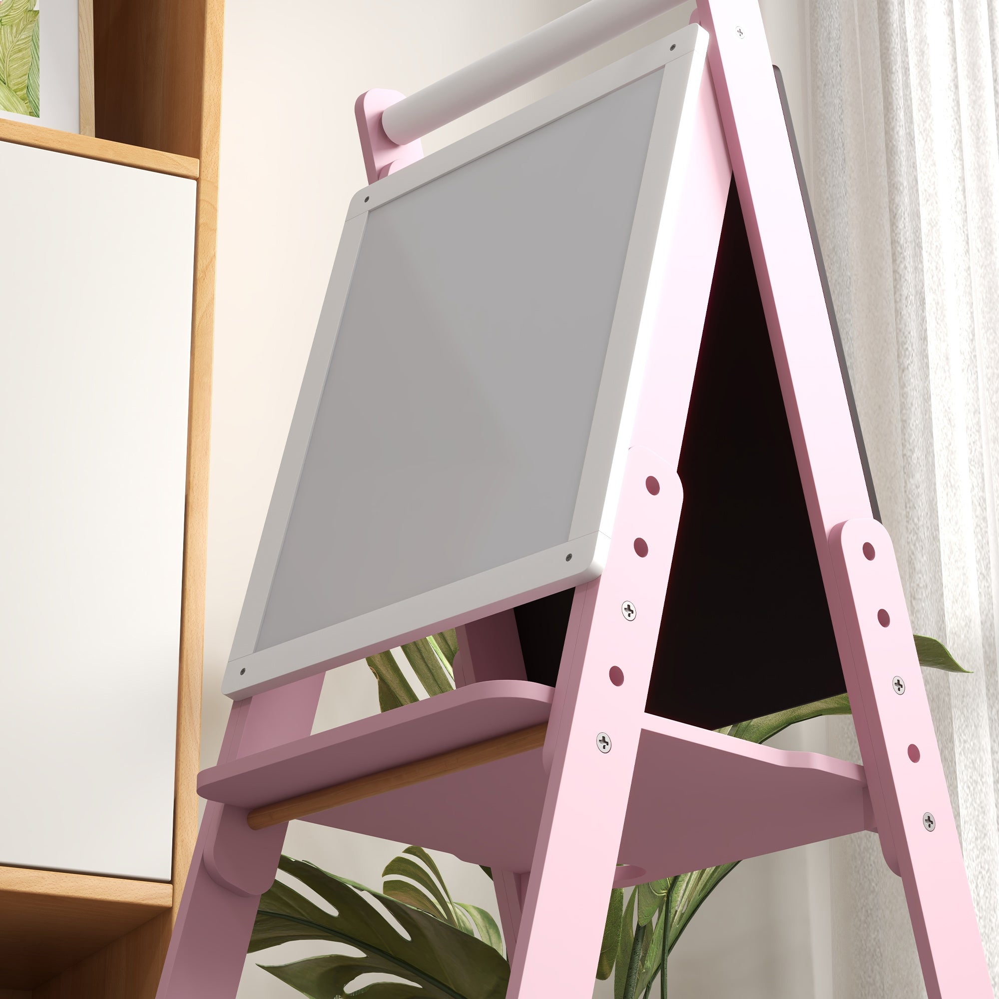 AIYAPLAY Three-In-One Easel for Kids, with Paper Roll, Adjustable Height - Pink 
