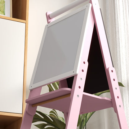 AIYAPLAY Three-In-One Easel for Kids, with Paper Roll, Adjustable Height - Pink 