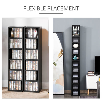 HOMCOM 204 CD Media Display Shelf Unit Set of 2 Blu-Ray Tower Rack w/ Adjustable Shelves Bookcase Storage Organiser, Black 
