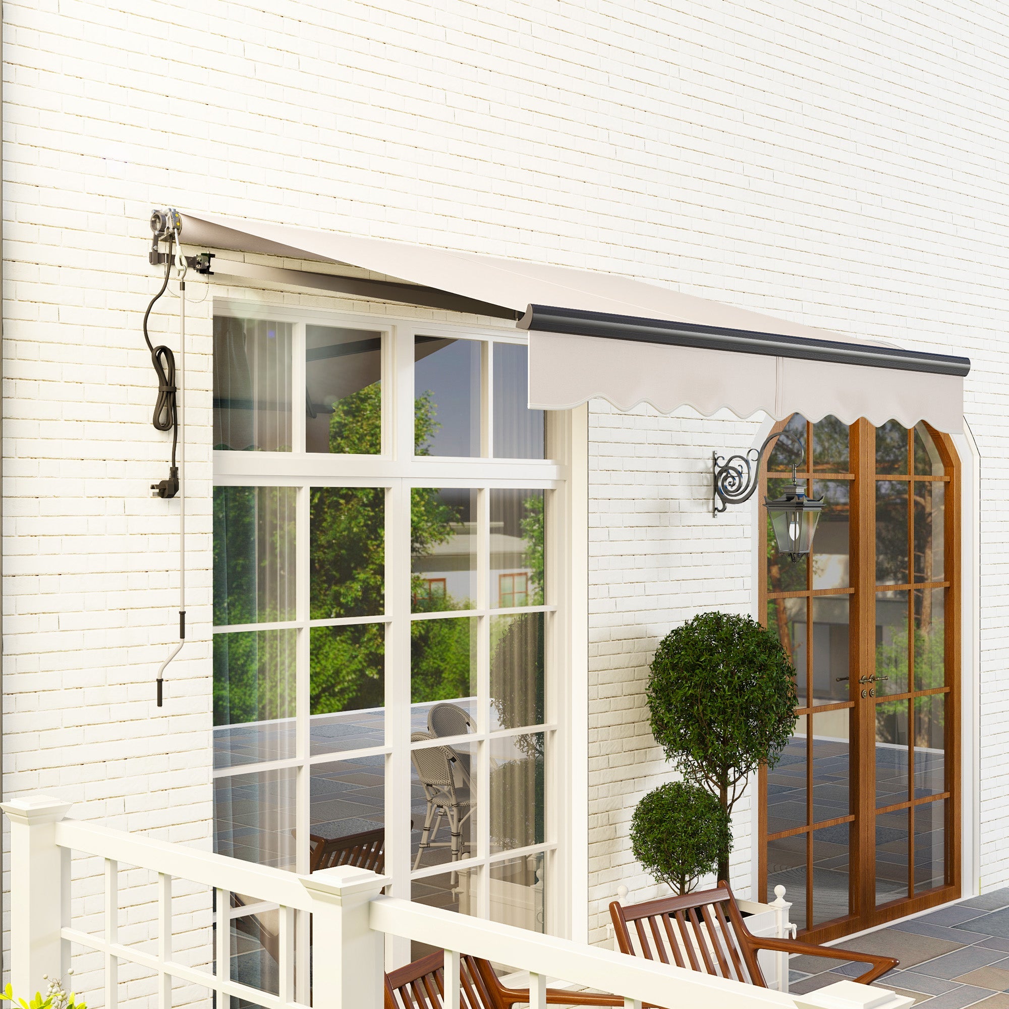 Outsunny 2.5 x 2m Electric Awning with Remote Controller, Aluminium Frame DIY Retractable Awning, UV30+ Sun Shade Canopy for Garden Patio Deck Door Window, Beige 