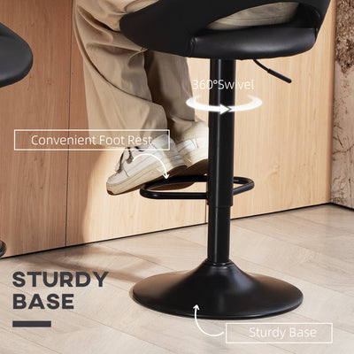 HOMCOM Set of Two Faux Leather Bar Stools - Black 
