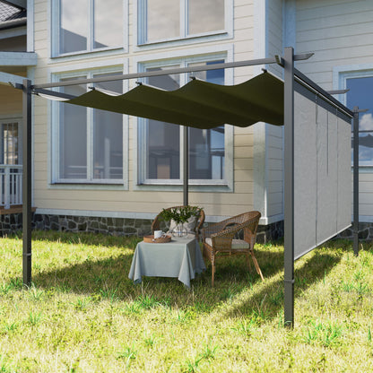 Outsunny 3 x 4m Metal Pergola with Retractable Roof and Roller Shade, Wall-Mounted or Free Standing Garden Gazebo Canopy Pergola Kit, UPF30+ Outdoor Sun Shade Shelter, Grey 