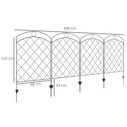 Outsunny Steel Decorative Outdoor Picket Fence Panels Set of 4, Black