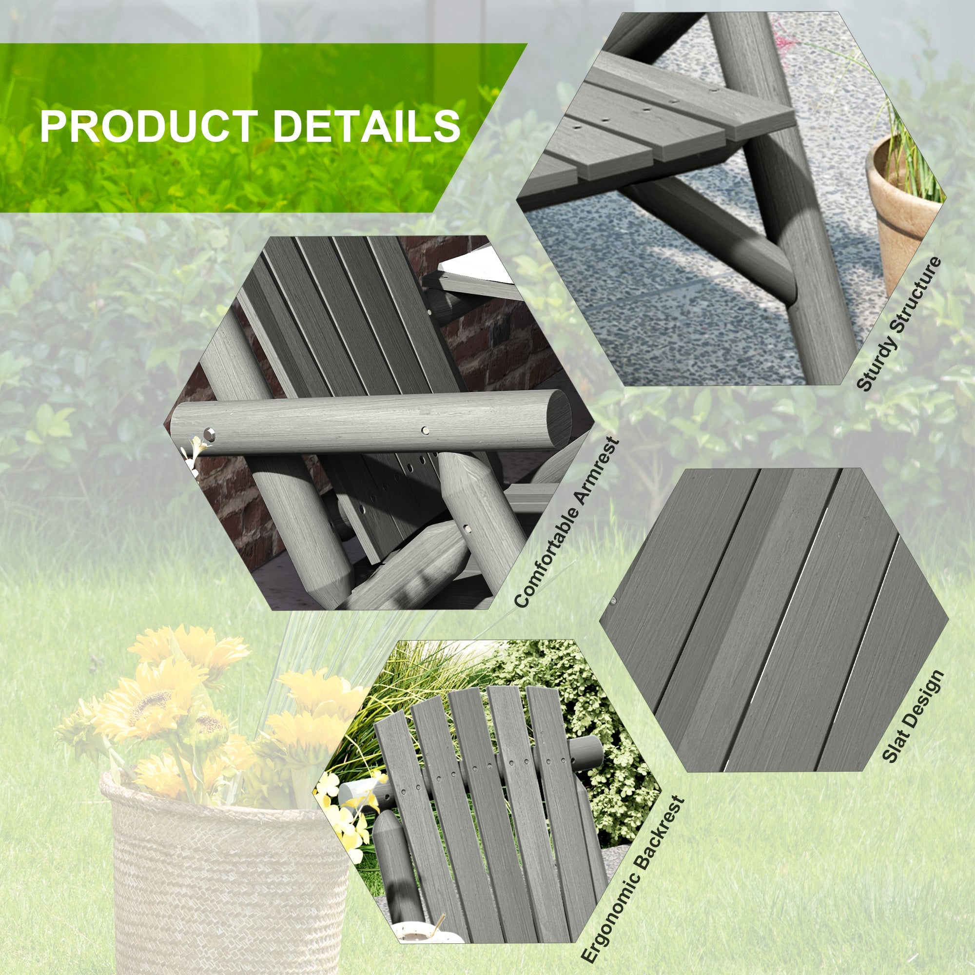 Outsunny Wood Patio Chair Bench 2 Seats w/ Centre Coffee Table, Garden Bench, Grey 