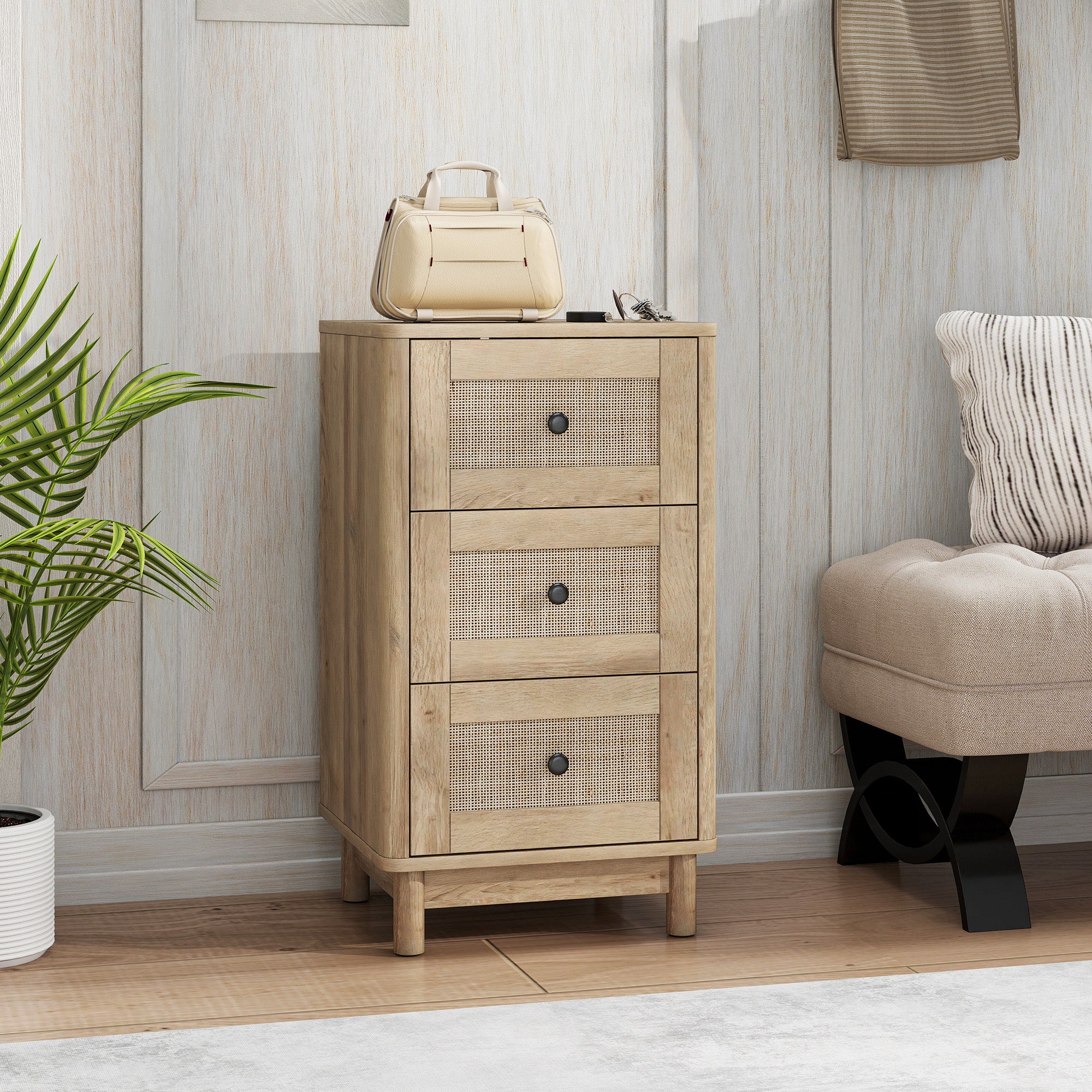 HOMCOM 40 cm Drawer Chest of Drawers with 3 Drawer - Oak 