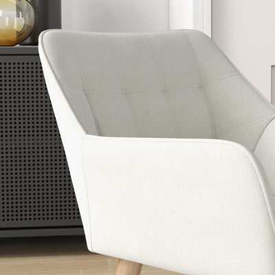 Set of 2 Accent Chair, Arm Chair with Slanted Back, Thick Padding and Rubber Wooden Legs for Living Room, Cream White 