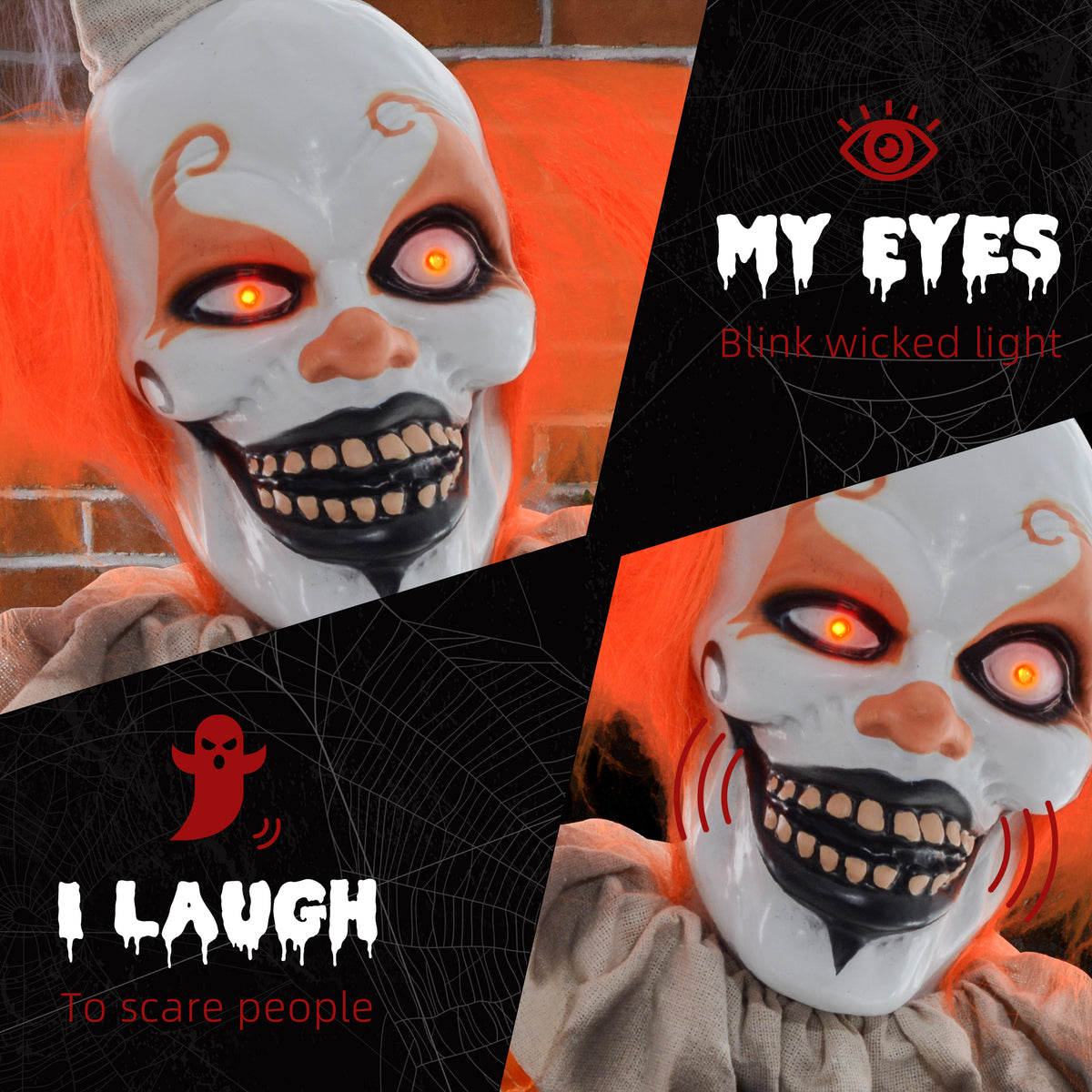 HOMCOM 6' Orange Clown Halloween Animatronic, with Glowing Eyes 