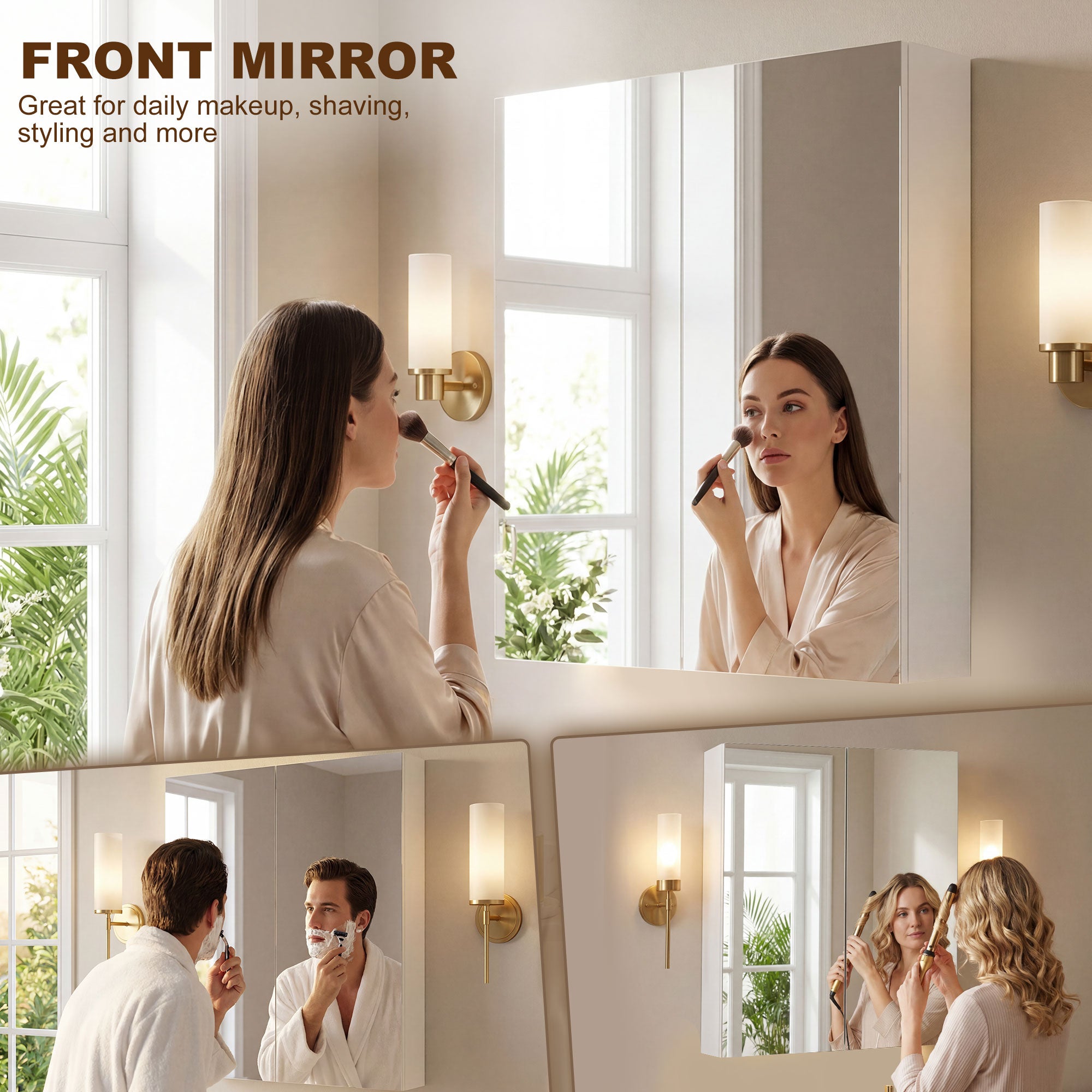 HOMCOM Wall Mounted Bathroom Mirror Storage Cabinet w/ Door Adjustable Shelf, White 
