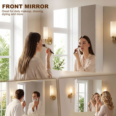 HOMCOM Wall Mounted Bathroom Mirror Storage Cabinet w/ Door Adjustable Shelf, White 